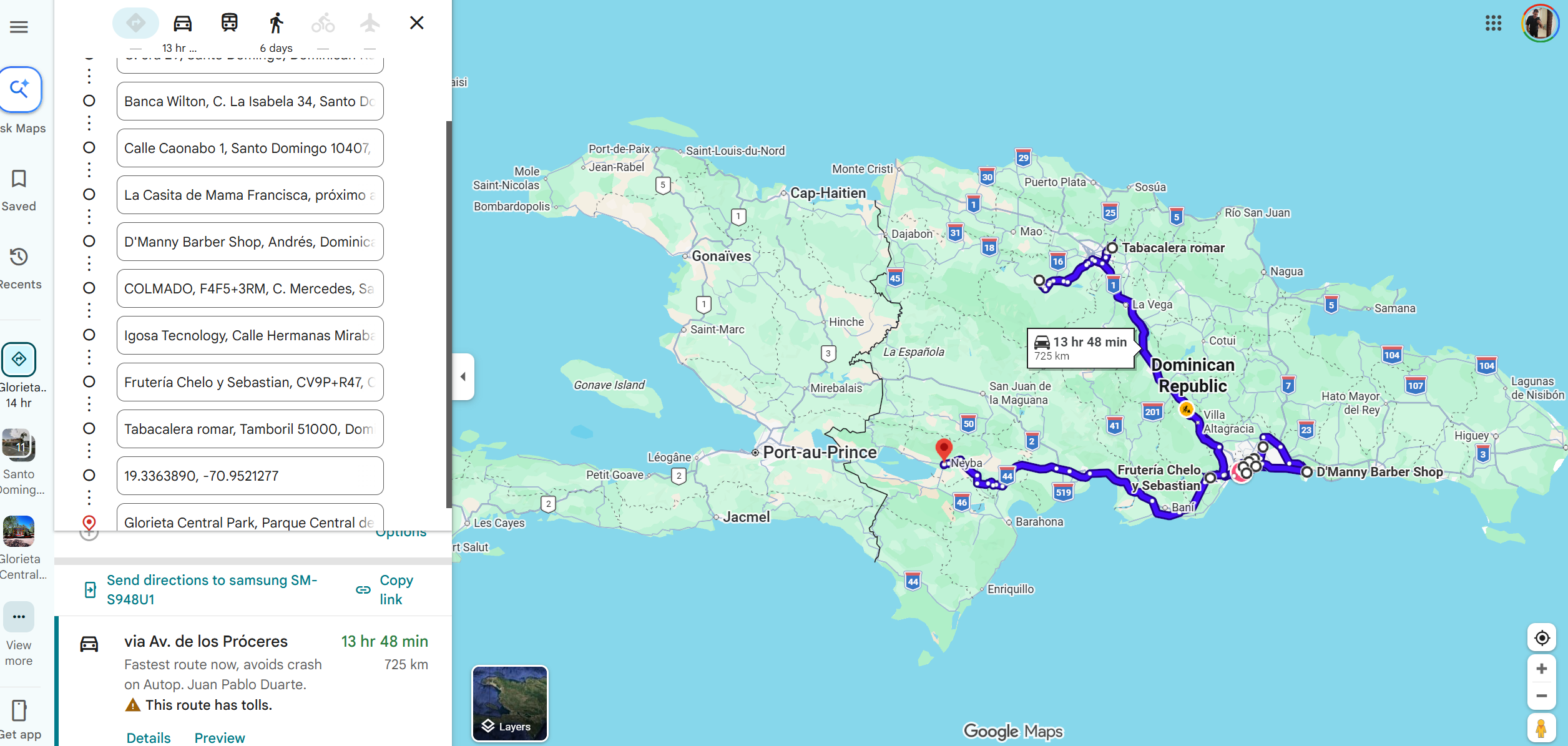 The same route, opened in Google Maps in one click